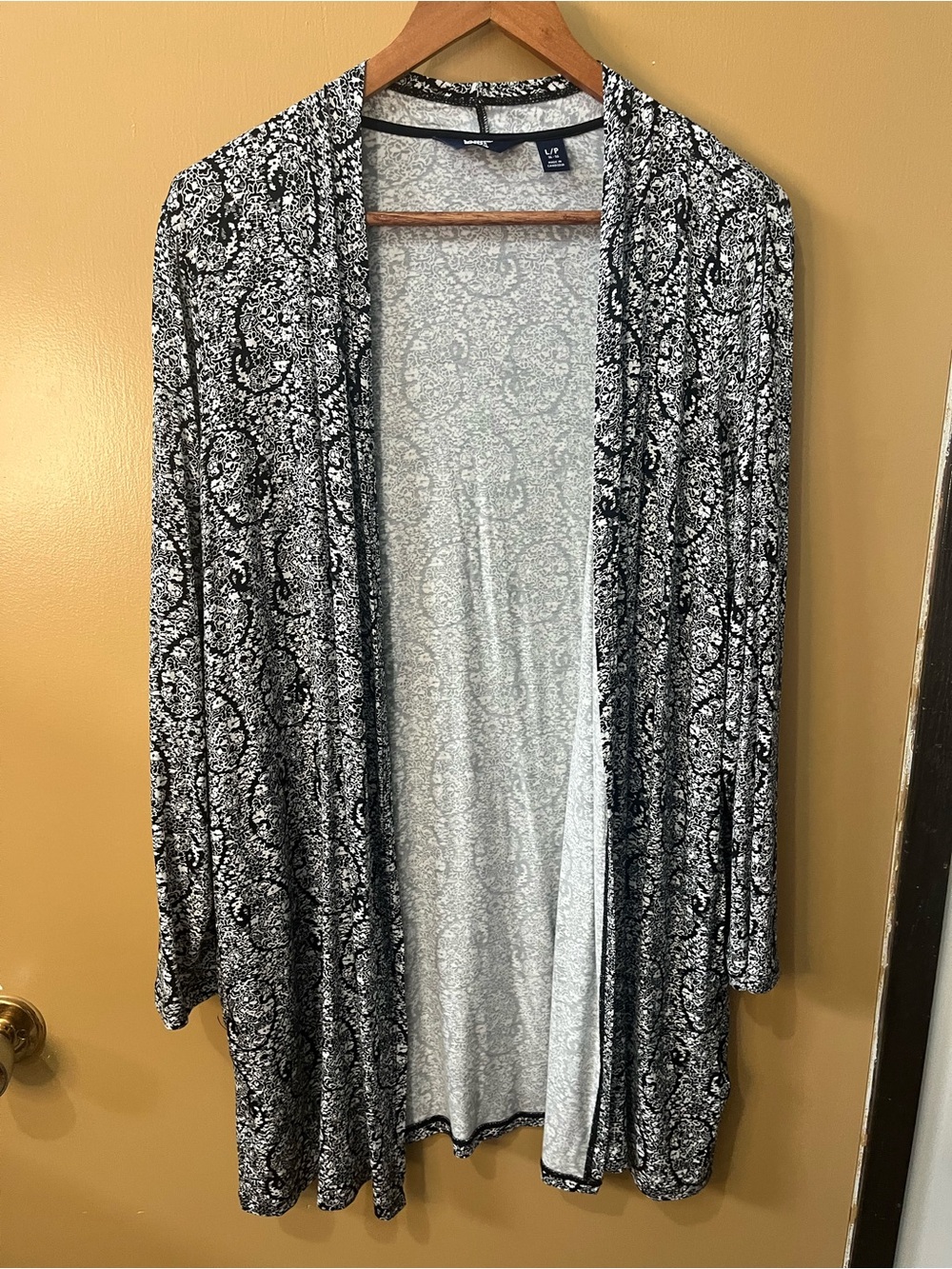 Lands' End Black and White Paisley Open Cardigan